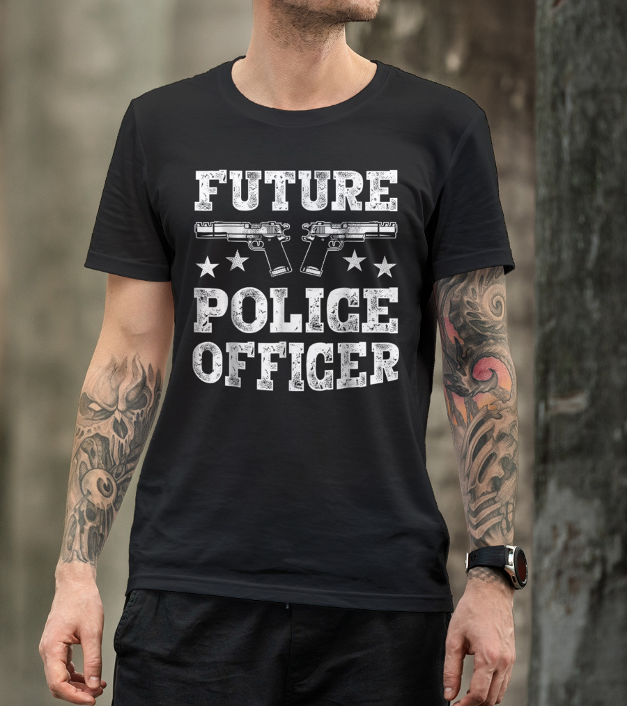 Future Police Officer Two Pistols Stars T-Shirt