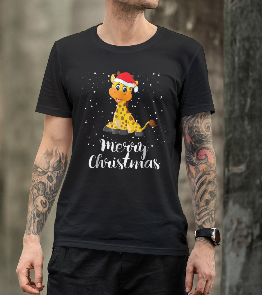 Merry Christmas Giraffe Family Group Matching T-Shirt