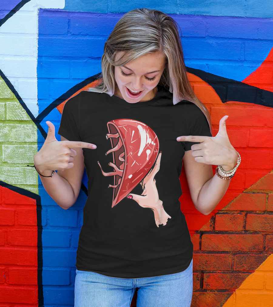 Hand Holding Semi-Open Anatomical Heart T-Shirt