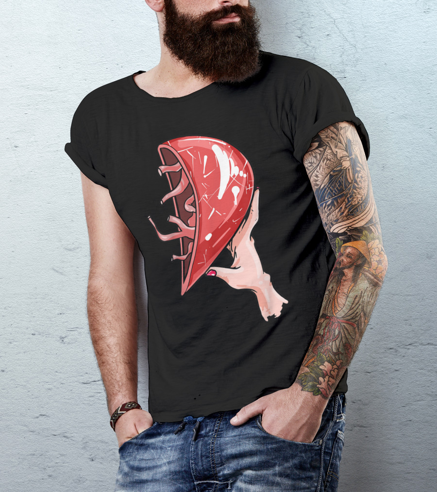 Hand Holding Semi-Open Anatomical Heart T-Shirt