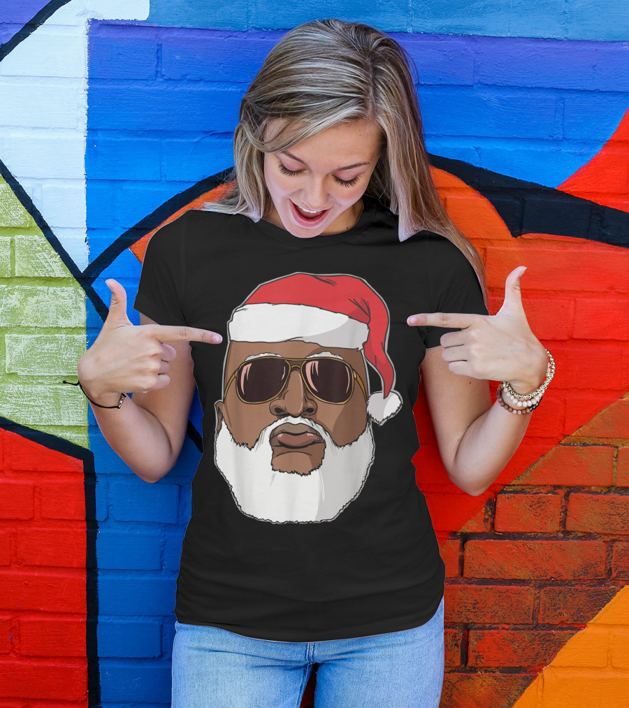 African American Santa With Sunglasses And Santa Hat T-Shirt