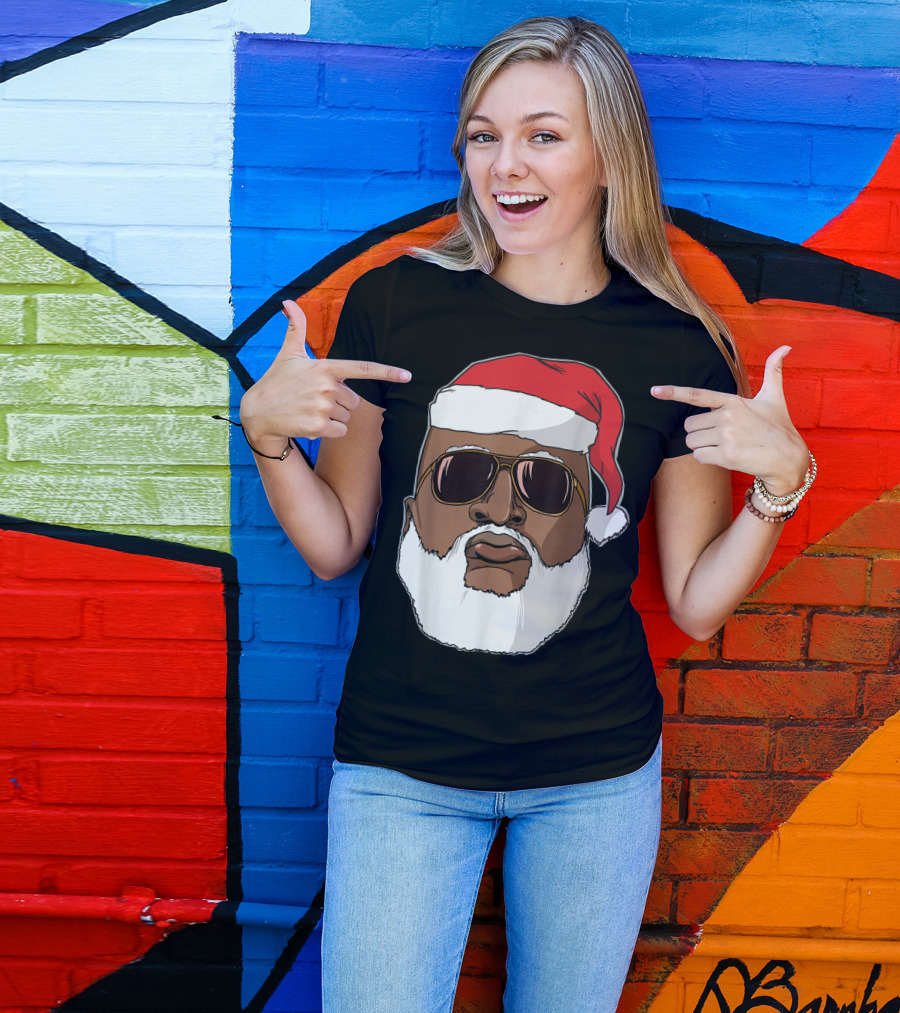 African American Santa With Sunglasses And Santa Hat T-Shirt