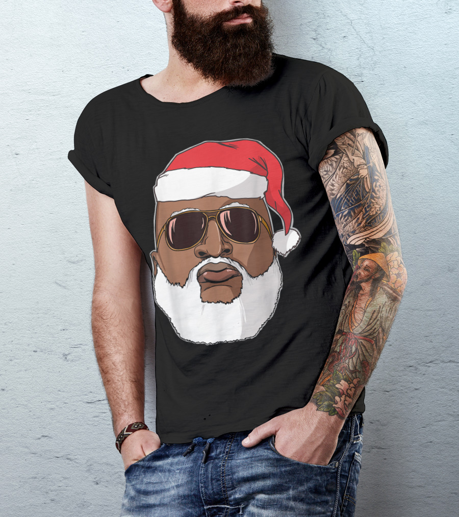 African American Santa With Sunglasses And Santa Hat T-Shirt