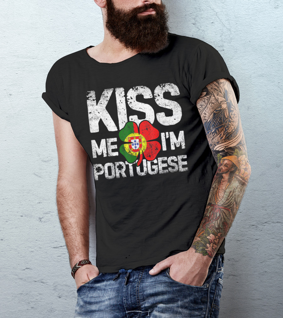 Kiss Me I'm Portuguese Shamrock Flag T-Shirt