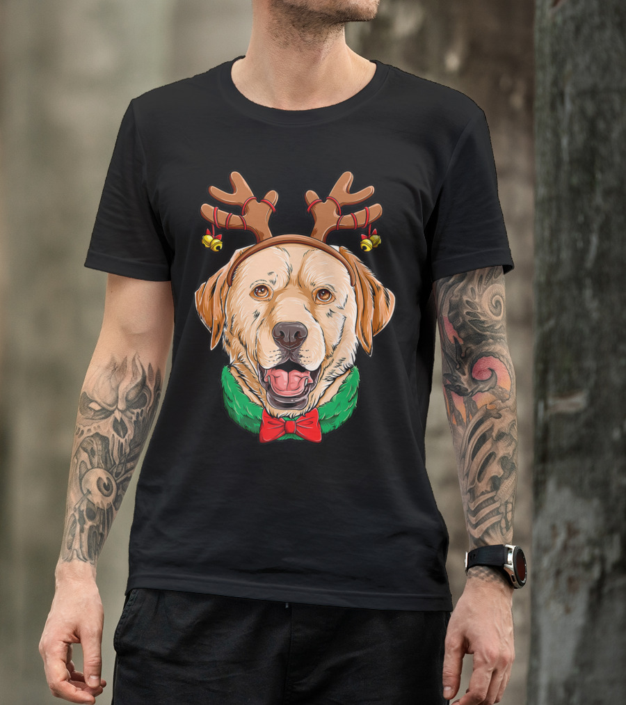Labrador With Christmas Reindeer Antlers And Bow Tie Dog Xmas O7 T-Shirt