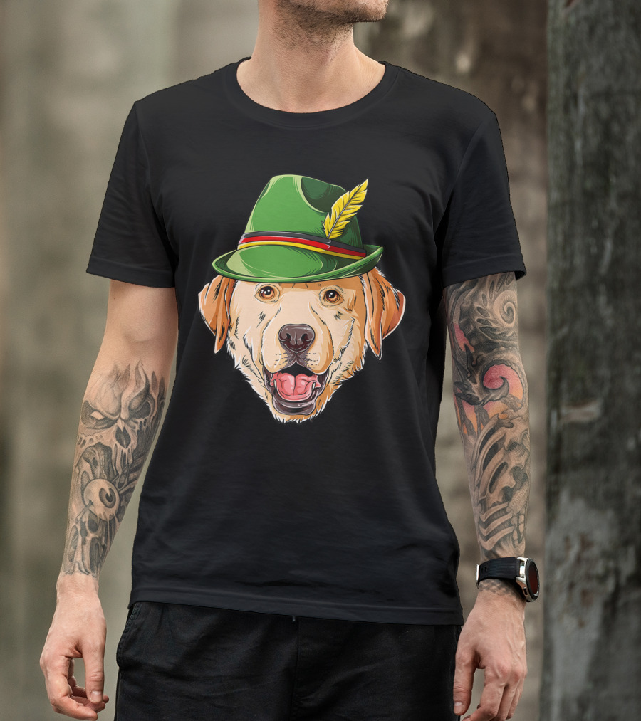 Labrador Oktoberfest Dog In Green German Hat With Feather T-Shirt