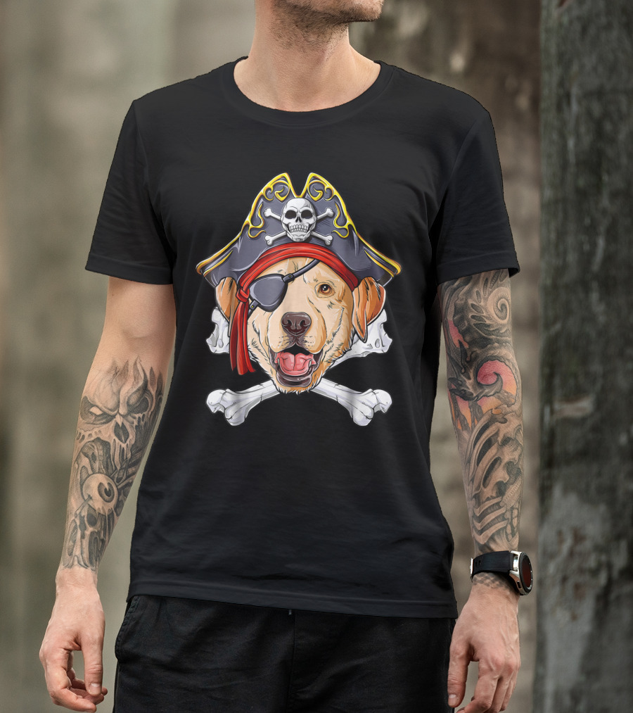 Labrador Pirate Jolly Roger Skull And Crossbones Flag T-Shirt