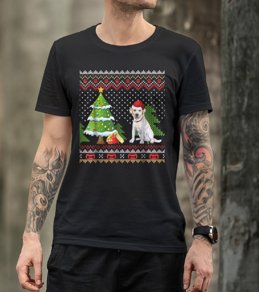 Labrador Santa Christmas UglyDog Sweater With Holiday Tree And Gifts T-Shirt