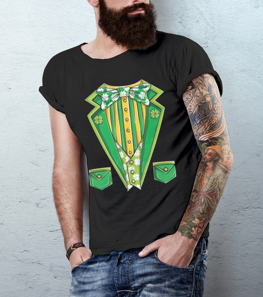Leprechaun Costume Green Suit With Clover Bowtie For St Patricks Day T-Shirt