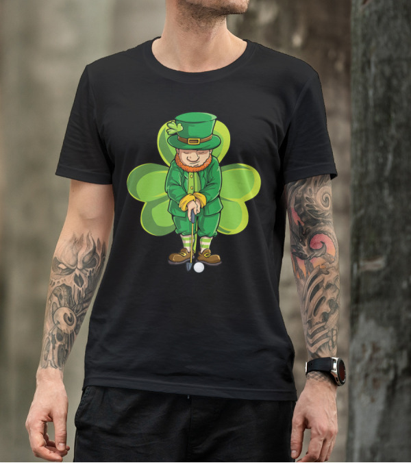 Leprechaun Golf St Patricks Day Boys Four Leaf Clover T-Shirt