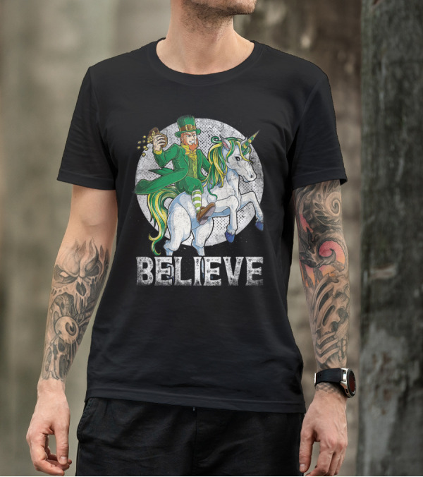 Believe Lepricorn Leprechaun Unicorn St Patricks Day R8 T-Shirt