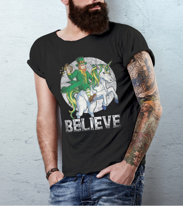 Believe Lepricorn Leprechaun Unicorn St Patricks Day R8 T-Shirt