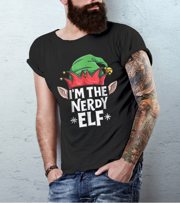 I'm The Nerdy Elf Green And Red Hat With Ears T-Shirt