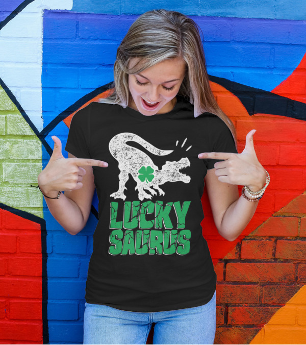 Lucky Saurus Irish Dinosaur Rex T-Shirt