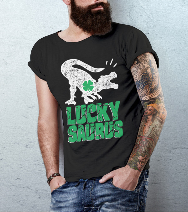 Lucky Saurus Irish Dinosaur Rex T-Shirt