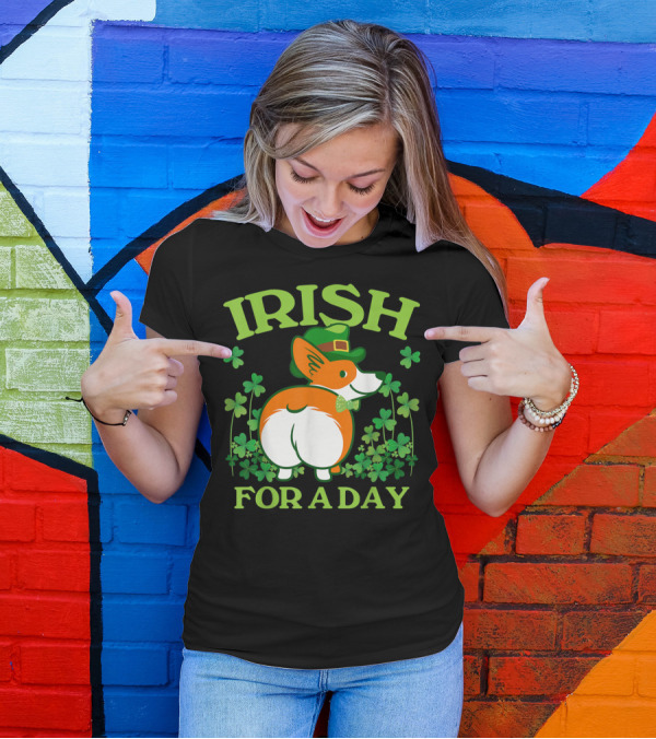 Irish For A Day Pembroke Welsh Corgi St Patrick's Shamrock Hat T-Shirt