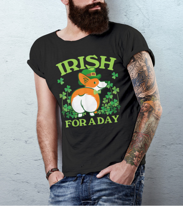 Irish For A Day Pembroke Welsh Corgi St Patrick's Shamrock Hat T-Shirt