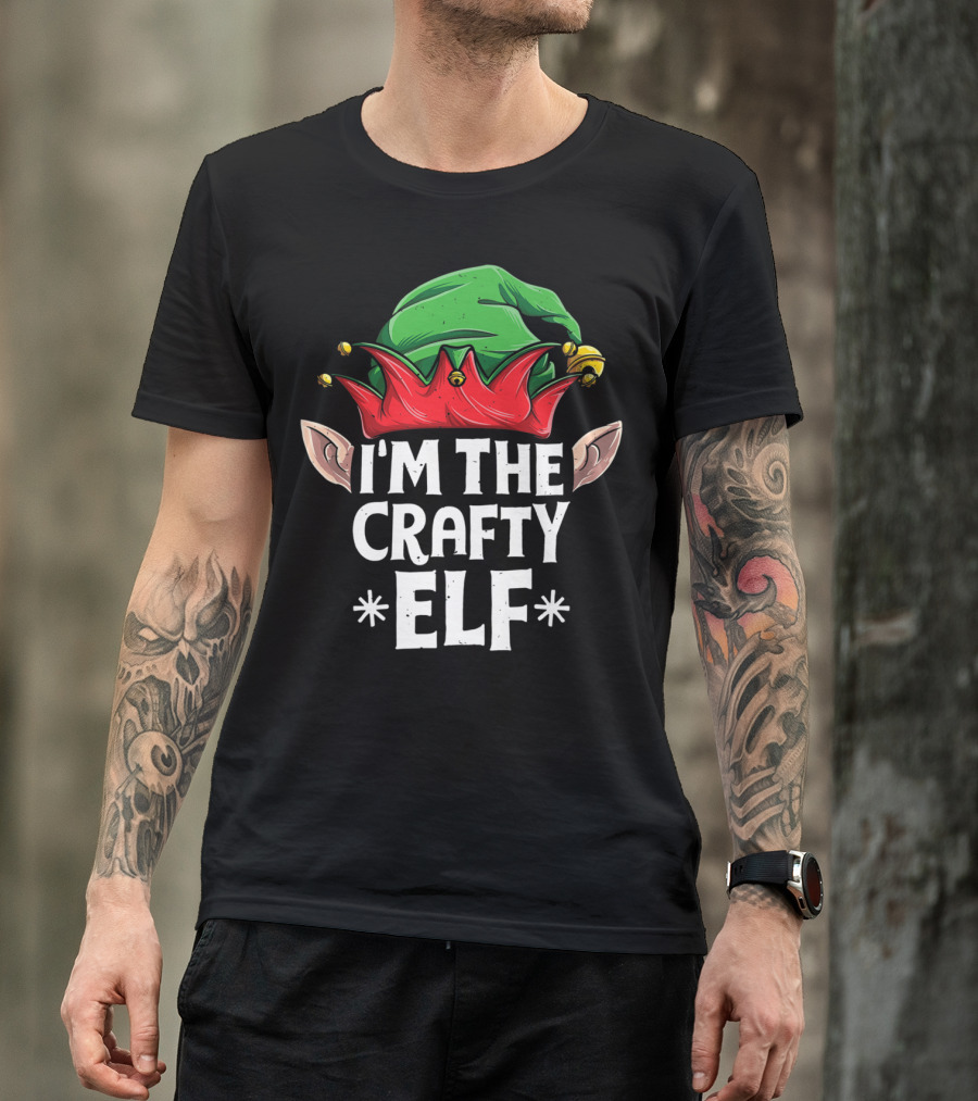I'm The Crafty Elf Green Hat Red Festive Ears T-Shirt
