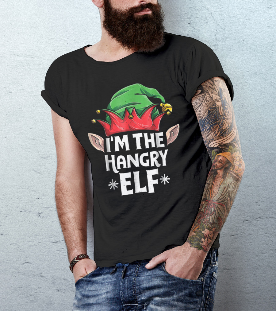 I'm The Hangry Elf Green And Red Hat Christmas T-Shirt