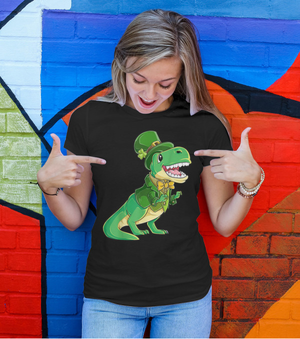 St Patricks Day Dinosaur Leprechaun Irish Boys T-Shirt