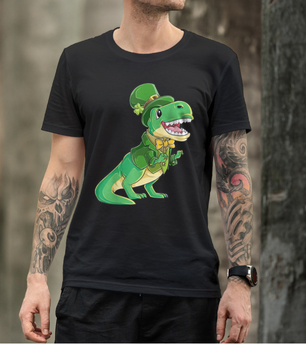 St Patricks Day Dinosaur Leprechaun Irish Boys T-Shirt