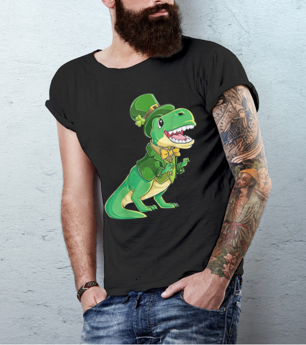 St Patricks Day Dinosaur Leprechaun Irish Boys T-Shirt