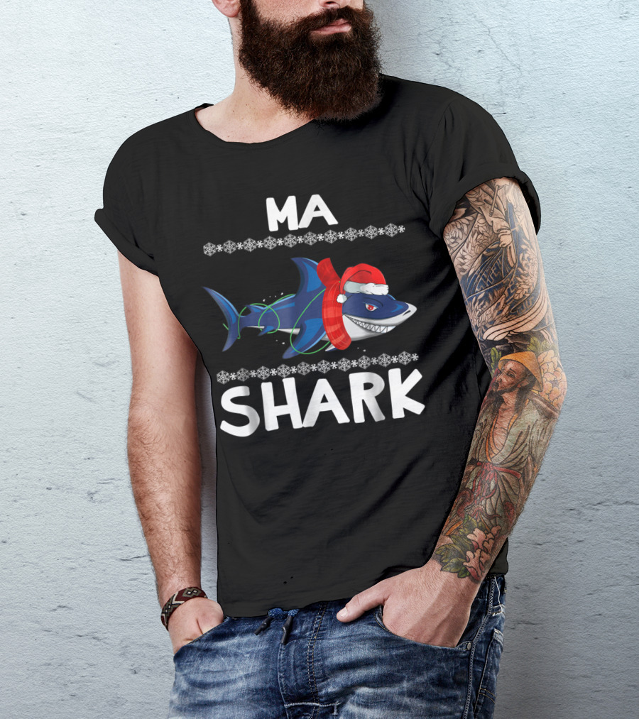 MA SHARK Ugly Christmas Snowflake Santa T-Shirt
