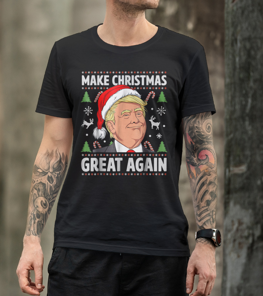 Make Christmas Great Again Trump Santa Hat Reindeer Candy Canes Snowflakes T-Shirt