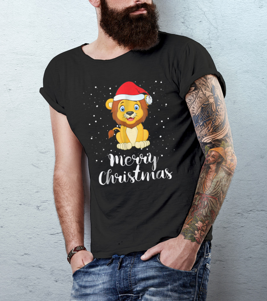 Merry Christmas Lion Funny Matching Family Group T-Shirt