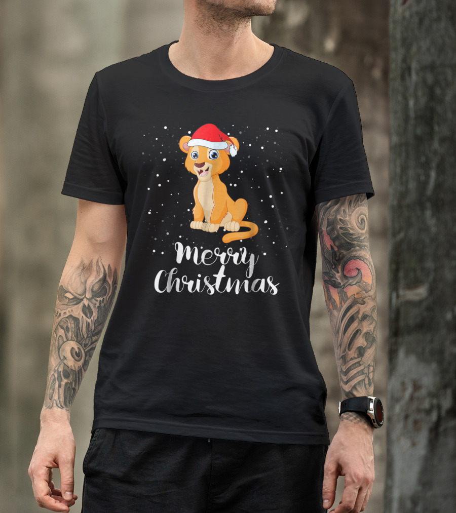 Lioness Merry Christmas Matching Family Group Santa Hat Snowfall T-Shirt
