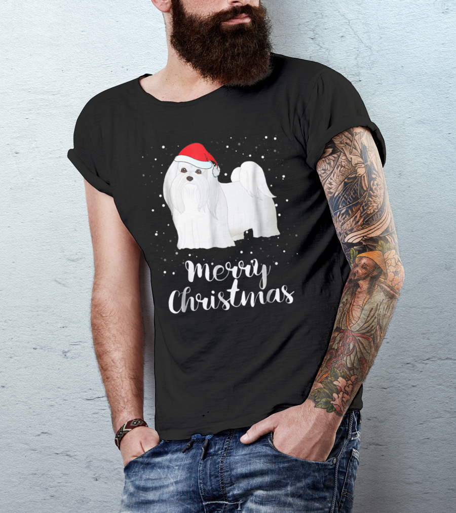 Maltese Merry Christmas With Santa Hat Matching Family Group T-Shirt
