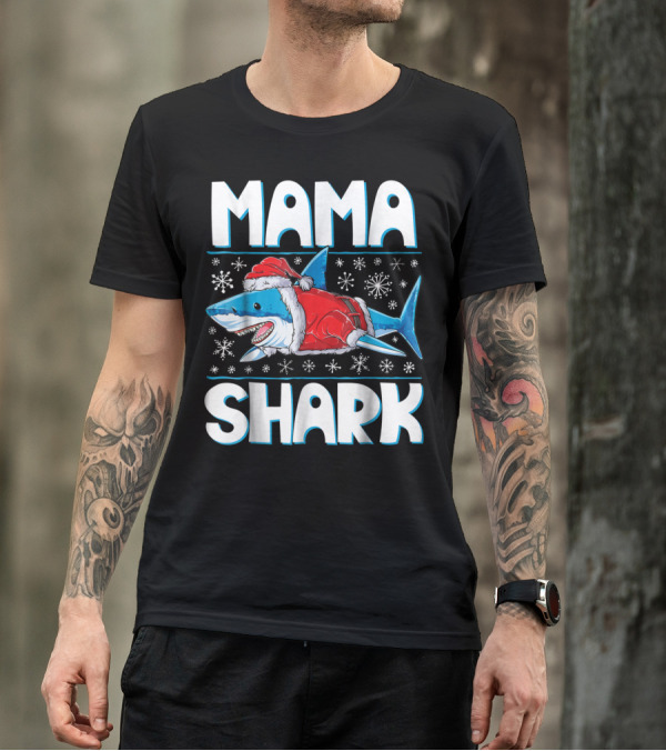 Mama Shark Santa Festive Snowflakes T-Shirt