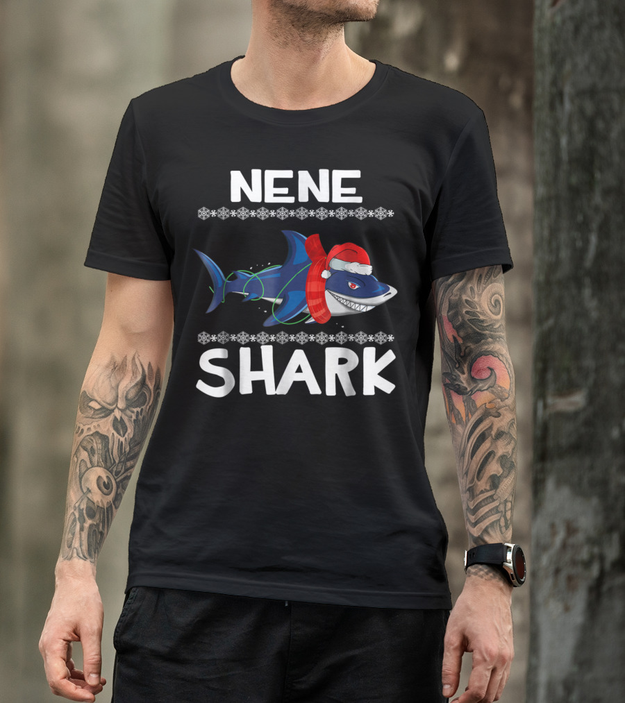 Nene Shark Wearing Santa Hat And Scarf Ugly Christmas Family T-Shirt