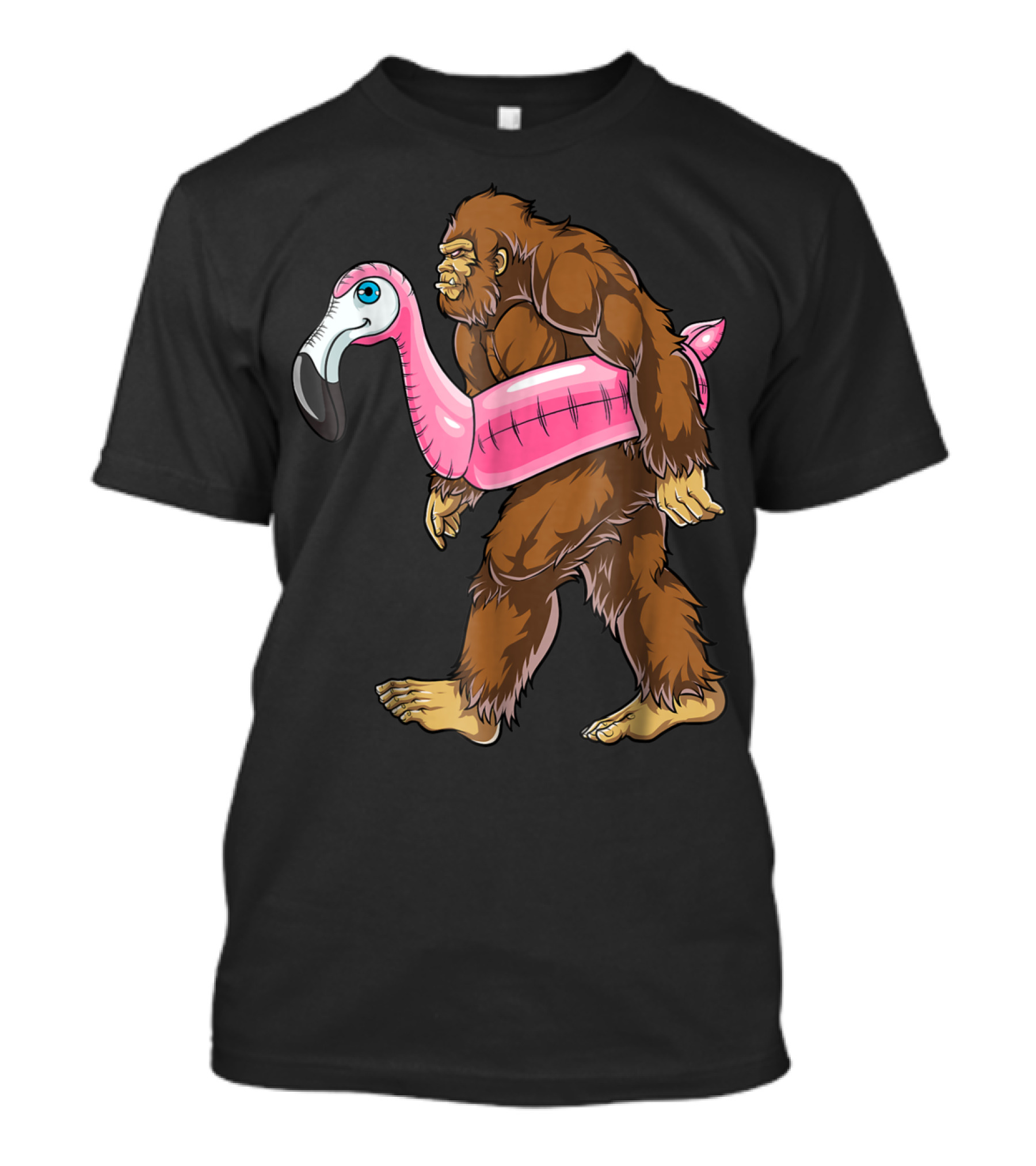 Pool Party Bigfoot With Pink Flamingo Float Sasquatch T-Shirt