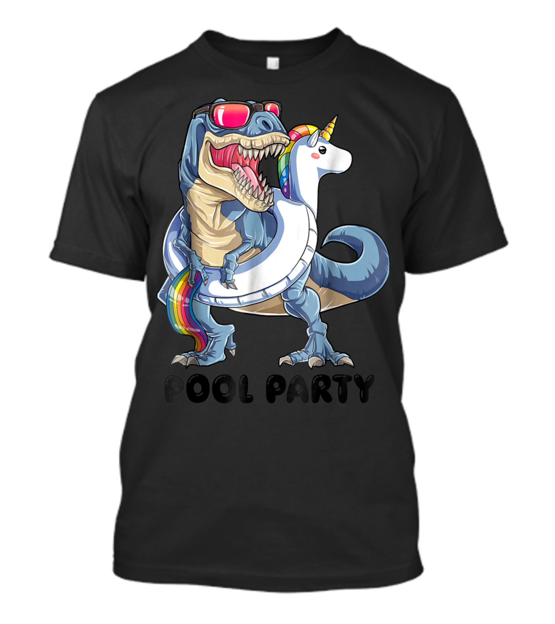 Pool Party Dinosaur Unicorn Rex Float Sunglasses T-Shirt