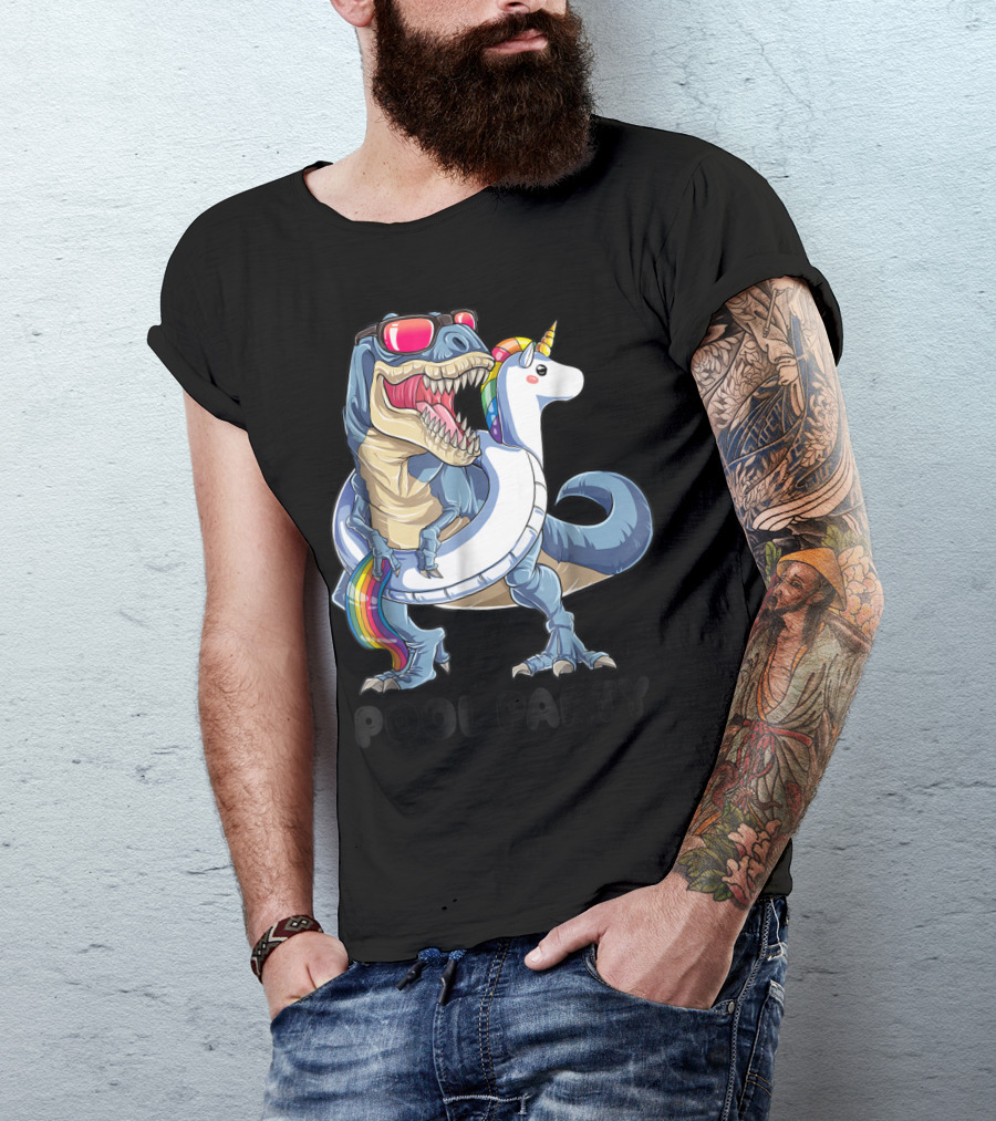 Pool Party Dinosaur Unicorn Rex Float Sunglasses T-Shirt