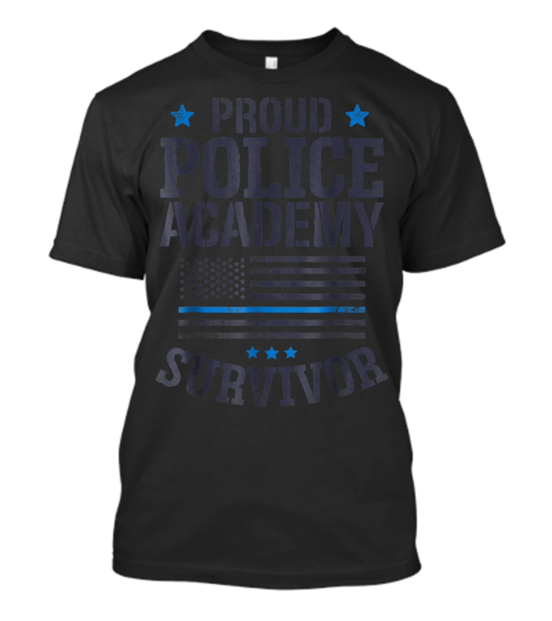 Proud Police Academy Survivor American Flag Thin Blue Line Star T-Shirt