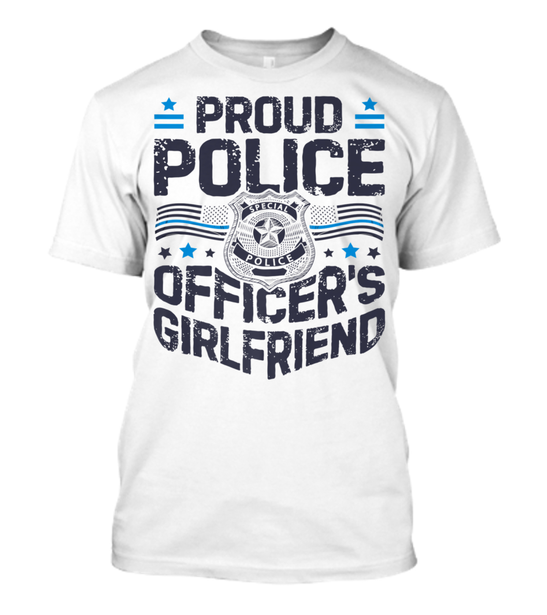 Proud Police Officer's Girlfriend Thin Blue Line Badge And Stars T-Shirt