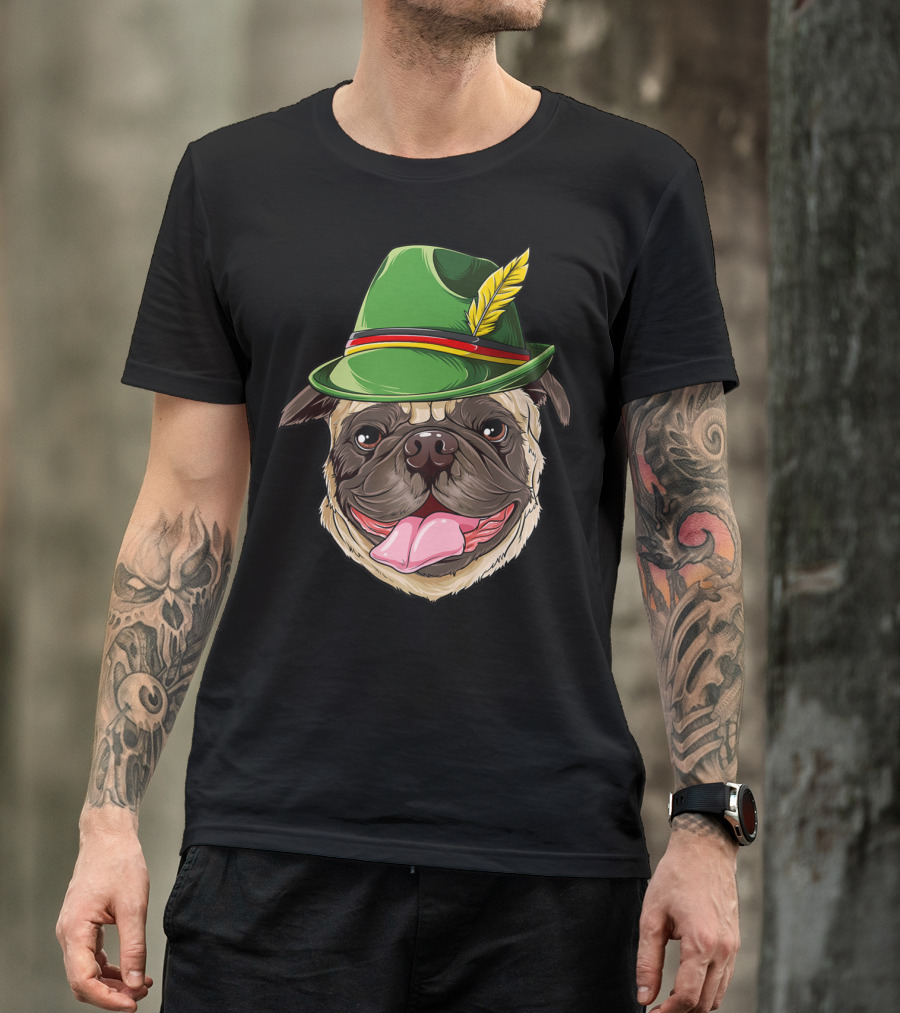 Pug Oktoberfest Pugtoberfest Boys Lederhosen Hat T-Shirt