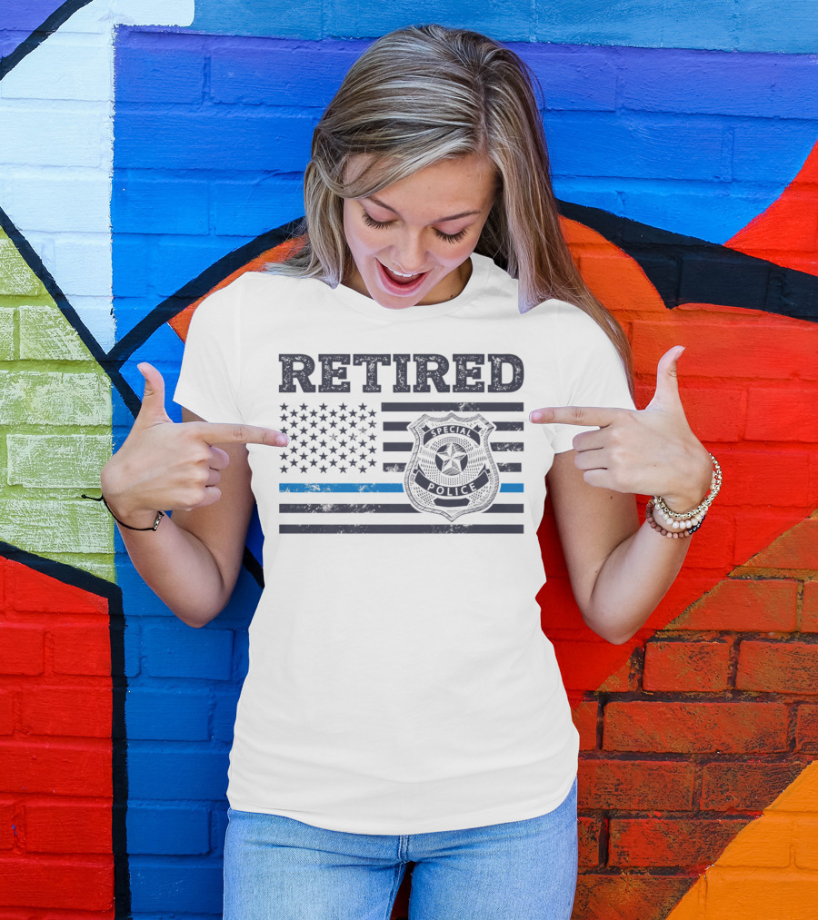 RETIED SPECIAL POLICE BADGE THIN BLUE LINE AMERICAN FLAG T-Shirt