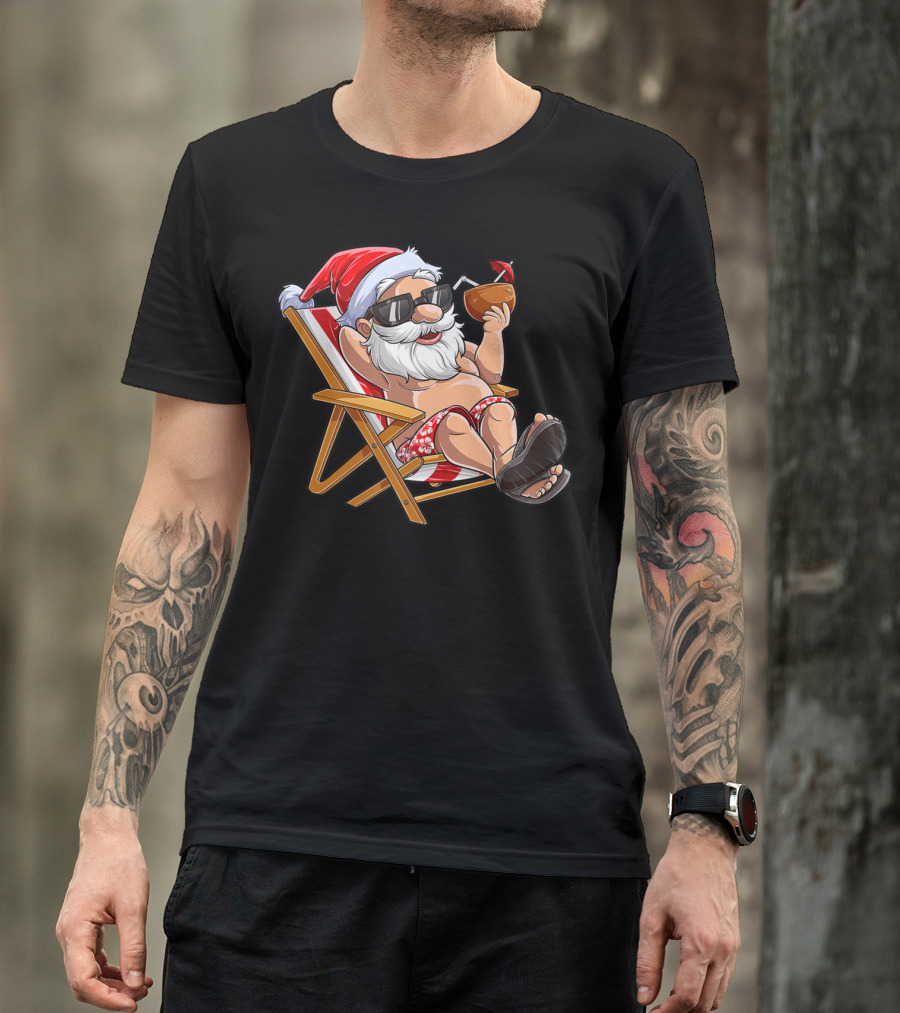 Santa Enjoying Summer Vibes With A Coconut Drink T-Shirt