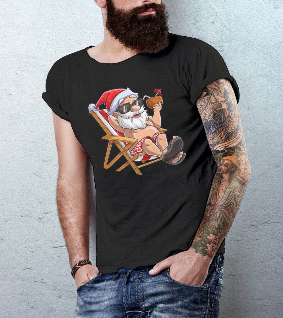 Santa Enjoying Summer Vibes With A Coconut Drink T-Shirt