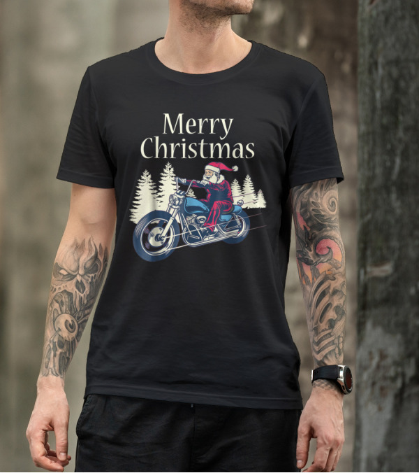 Merry Christmas Santa Claus Riding Motorcycle T-Shirt