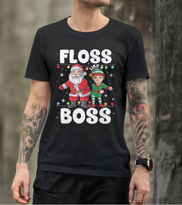 Floss Like A Boss Santa Elf Dance Christmas Lights T-Shirt