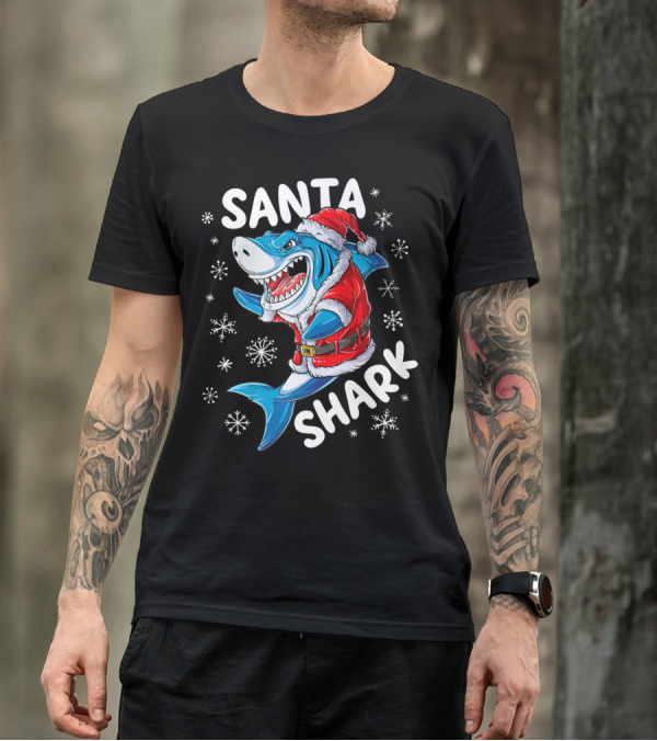Santa Shark Holiday Cheer Snowflakes T-Shirt