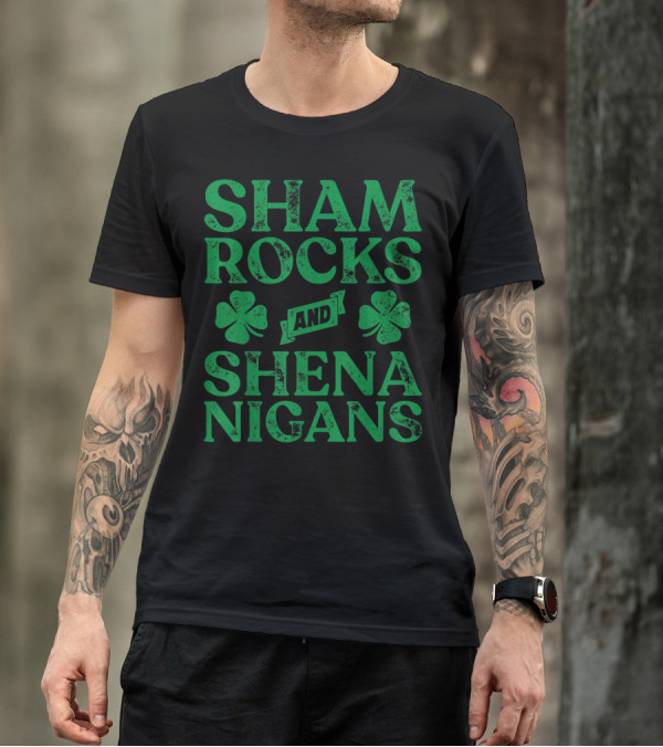SHAMROCKS AND SHENANIGANS Clover Symbols Green St. Patrick's Day Fun T-Shirt
