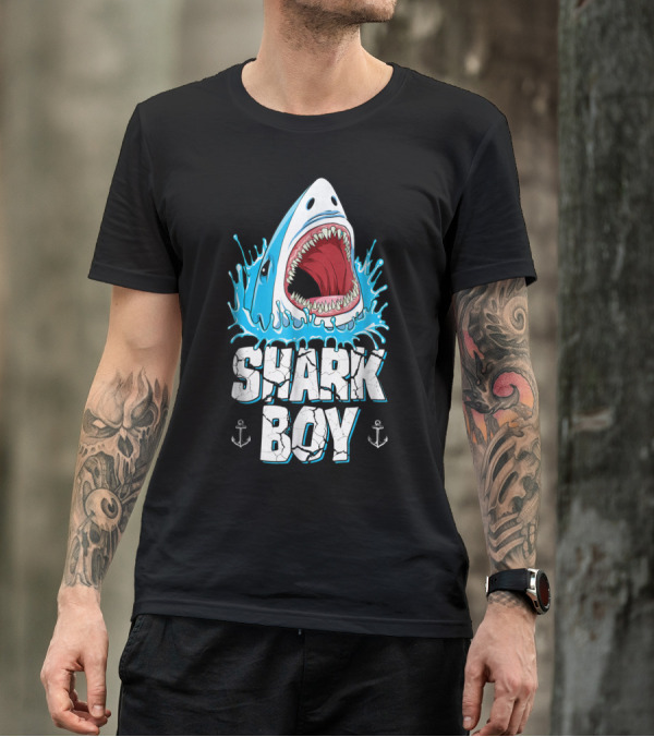 SHARK BOY Fierce Shark With Splashes And Anchors T-Shirt