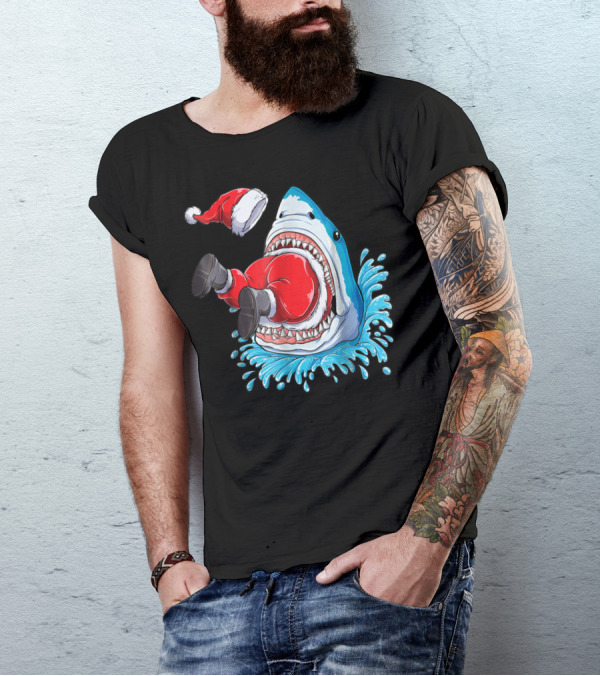 Merry Sharkmas Santa Claus Shark Christmas Holiday Fun T-Shirt