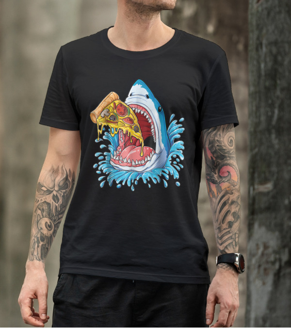 Shark Eating Pizza Splash Kids Boys Food Lovers T-Shirt