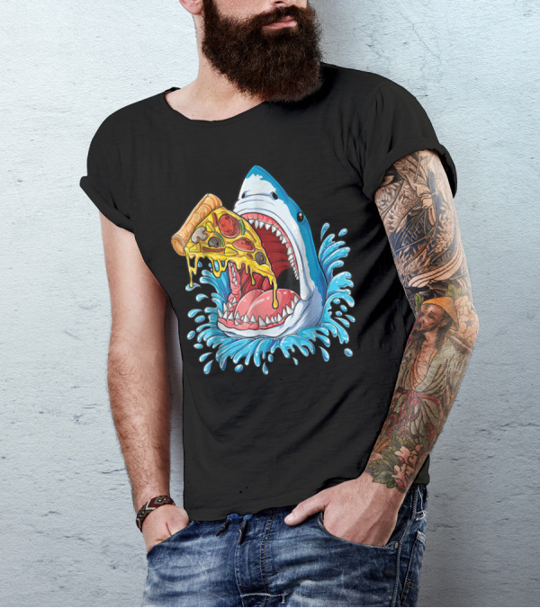 Shark Eating Pizza Splash Kids Boys Food Lovers T-Shirt